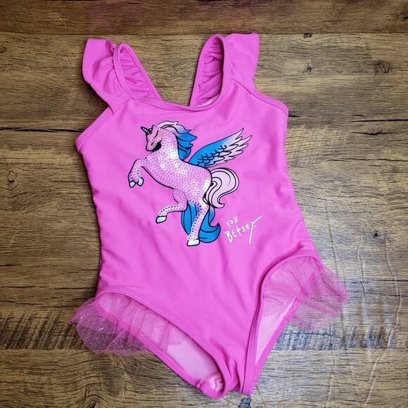 Betsey Johnson Other - Betsey Johnson pink unicorn sequin bathing suit sz 2T